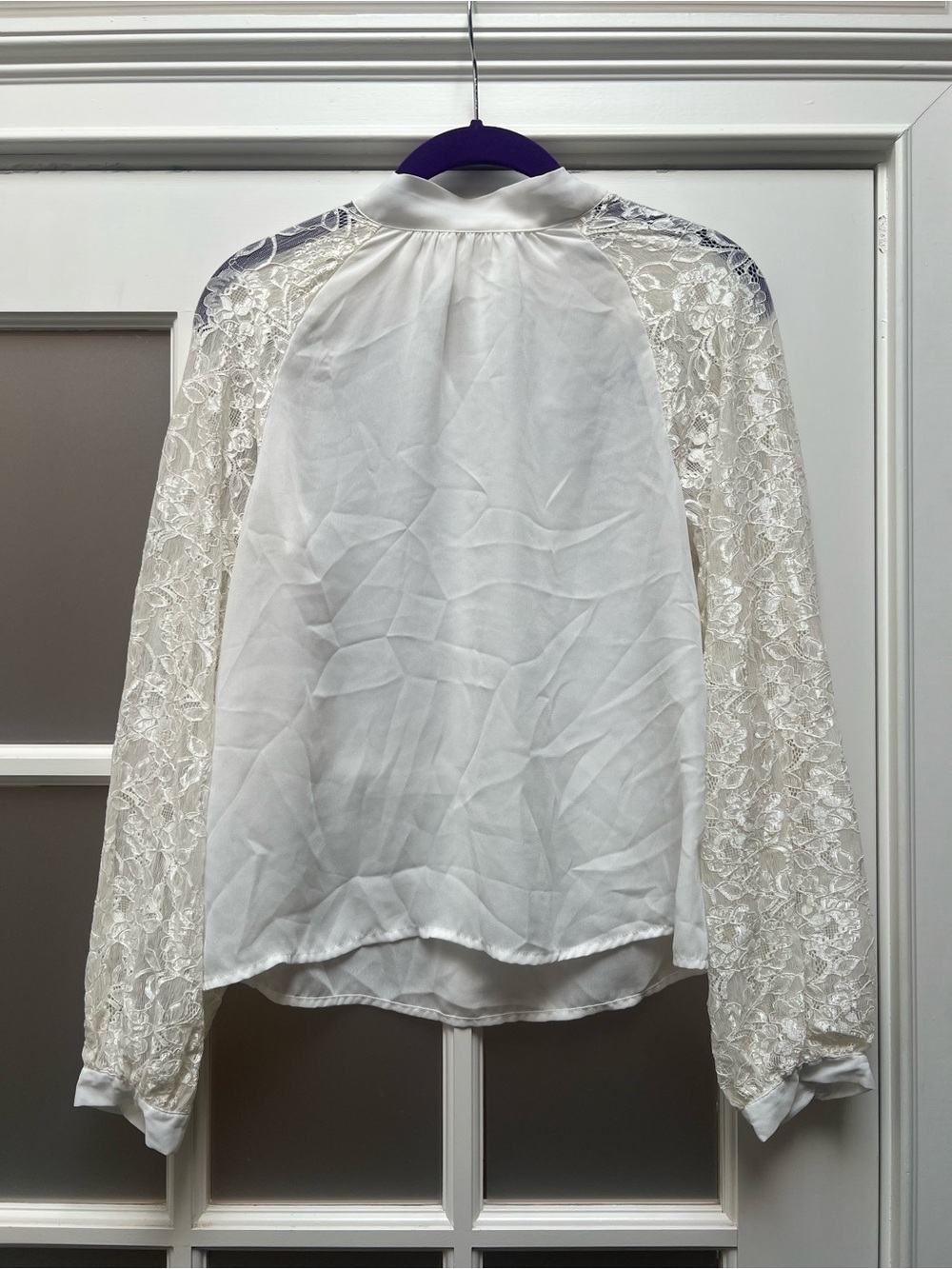 Fashion Nova Cream Lace Raglan Sleeve Blouse